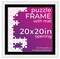 20x20 Jigsaw Puzzle Frame Kit - Kit Includes Puzzle Glue Sheets, White Wood Puzzle Frame with Black Mat, UV Acrylic, Backing,, Hanging Hardware